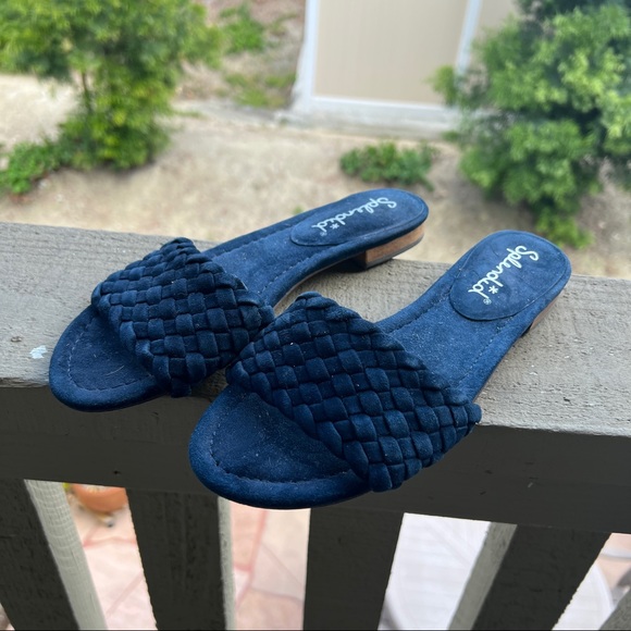Splendid Suede Blue Slide Woven Sandals Slides - Picture 2 of 5